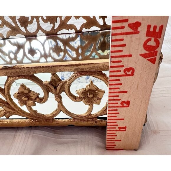 Footed Mirror Tray LG Gold Vanity Filigree Scroll Floral 14" x 9" x 3.5" LUXURY - Picture 15 of 15